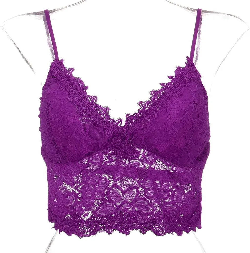 WUAI Women's Floral Lace Bralette Padded Breathable Sexy Racerback Wirefree Lace Bra Bandeau Crop Tops
