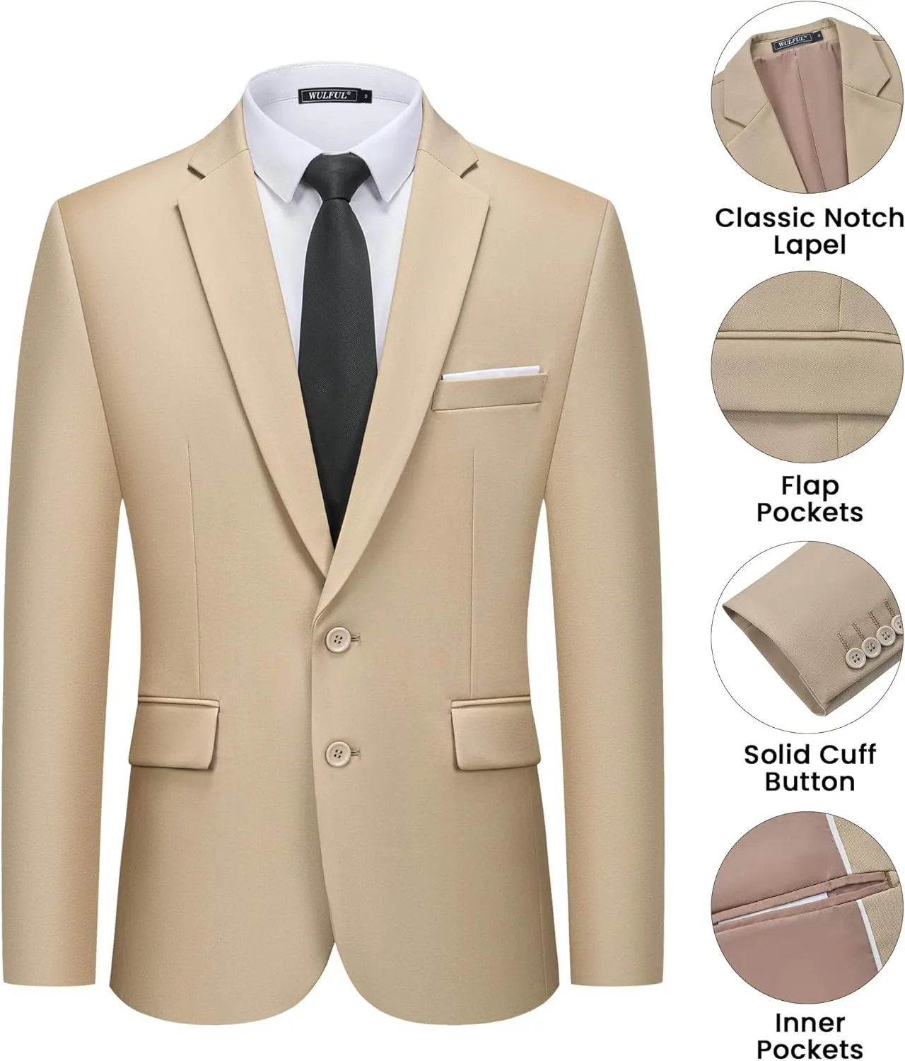 WULFUL Men's 2 Piece Suits Slim Fit Two Button Blazer Jacket Pants Set for Party,Wedding and Business