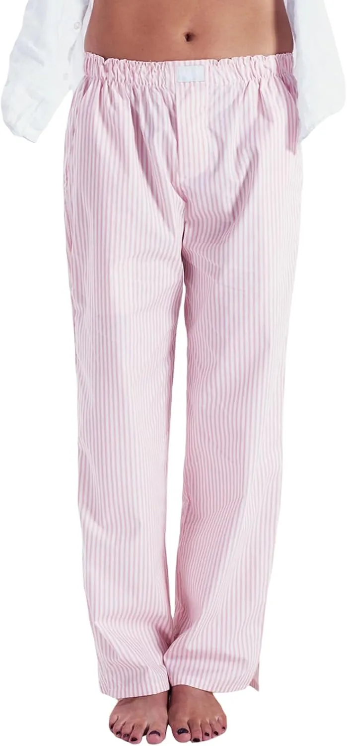 XBTCLXEBCO Women Y2K Striped Lounge Pants Elastic Waist Straight Wide Leg Pajama Bottoms Casual Going Out Trousers Pants