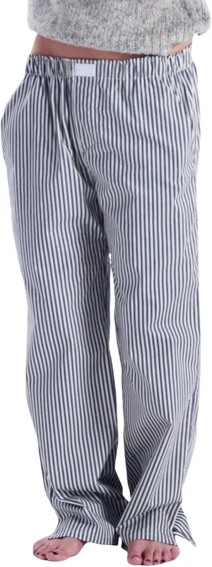 XBTCLXEBCO Women Y2K Striped Lounge Pants Elastic Waist Straight Wide Leg Pajama Bottoms Casual Going Out Trousers Pants