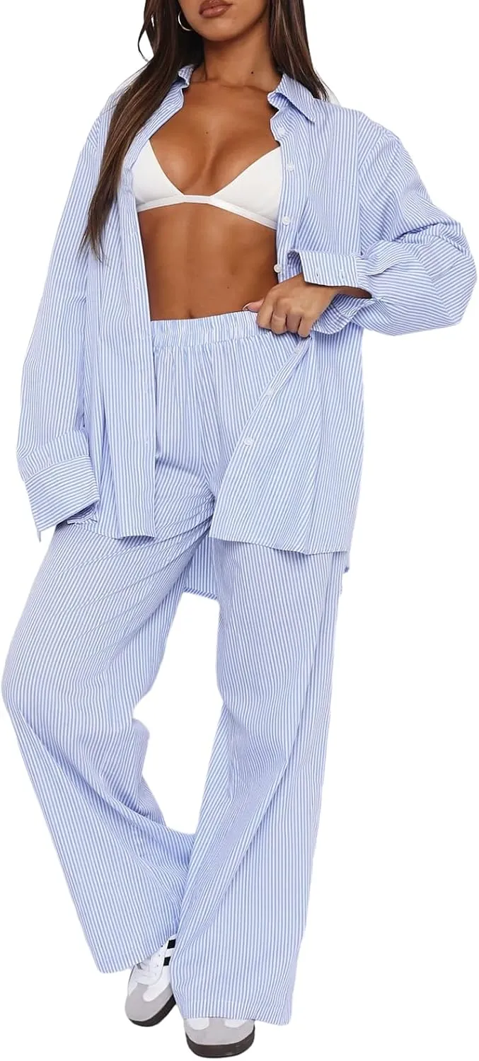 XBTCLXEBCO Women Y2K Striped Lounge Pants Elastic Waist Straight Wide Leg Pajama Bottoms Casual Going Out Trousers Pants