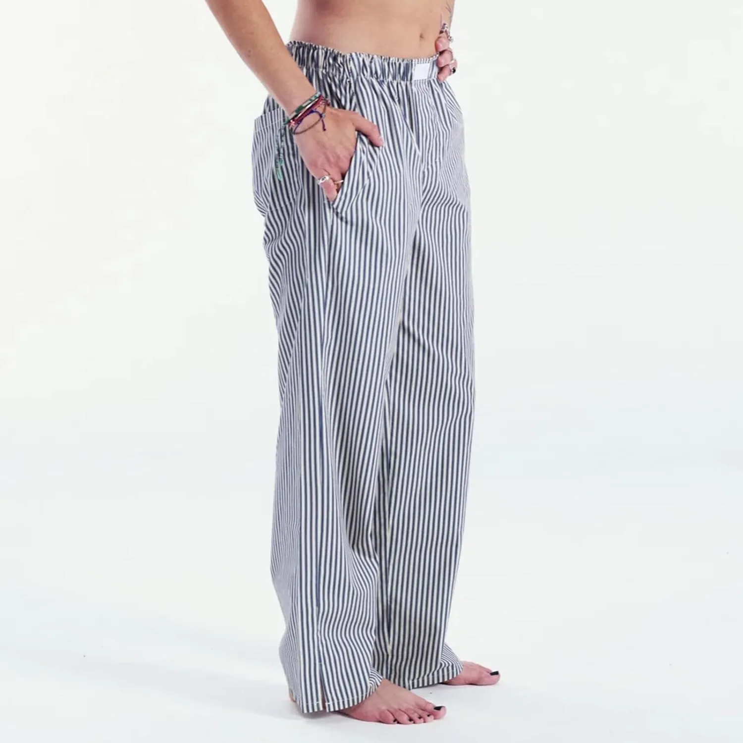 XBTCLXEBCO Women Y2K Striped Lounge Pants Elastic Waist Straight Wide Leg Pajama Bottoms Casual Going Out Trousers Pants