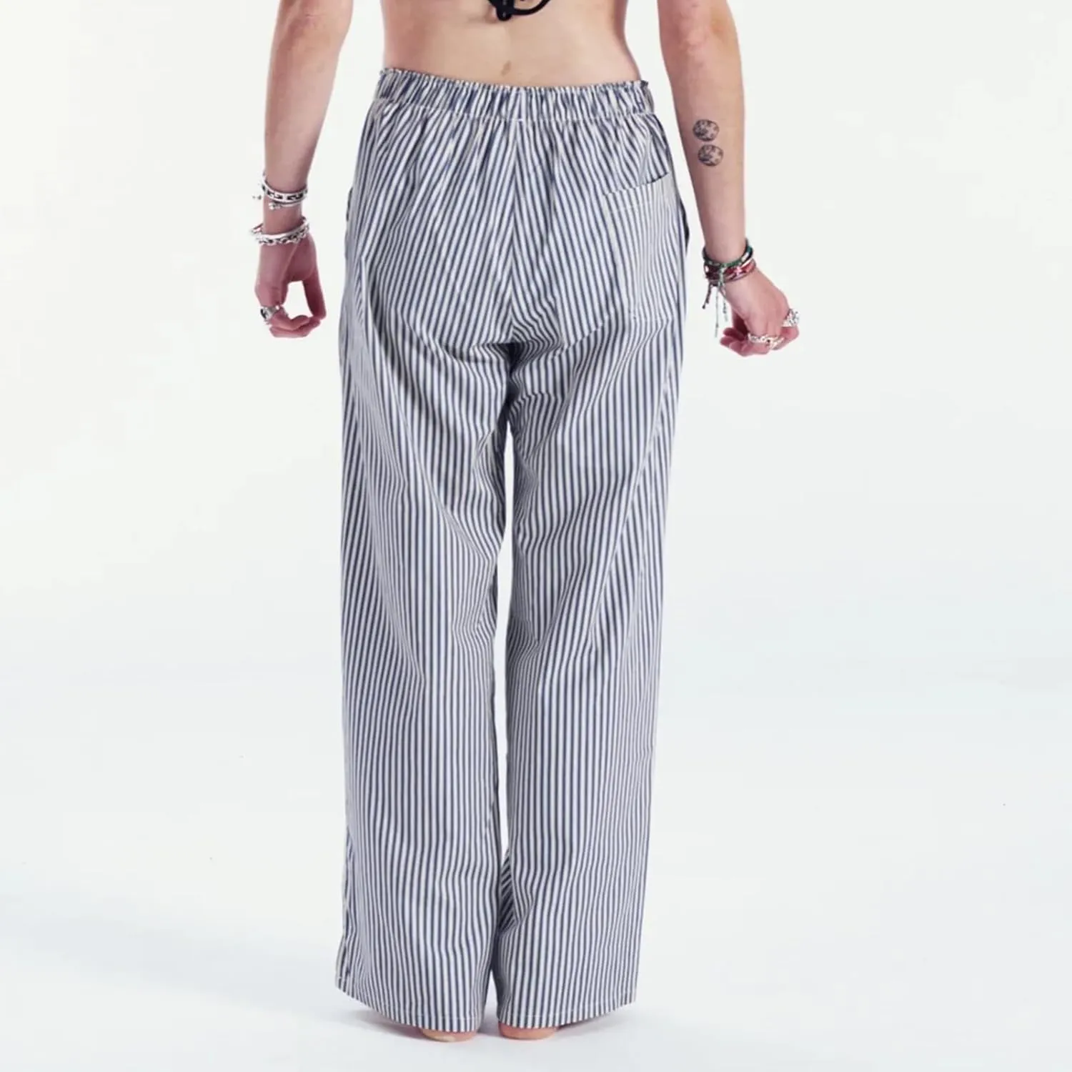 XBTCLXEBCO Women Y2K Striped Lounge Pants Elastic Waist Straight Wide Leg Pajama Bottoms Casual Going Out Trousers Pants