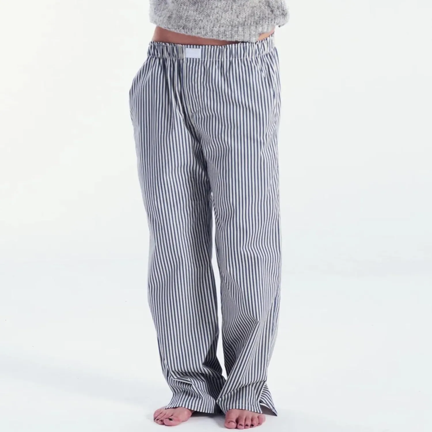 XBTCLXEBCO Women Y2K Striped Lounge Pants Elastic Waist Straight Wide Leg Pajama Bottoms Casual Going Out Trousers Pants