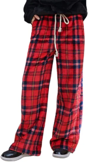 Xmas Plaid Pants for Unisex Warm Fleece Thermal Pajamas Trousers Casual Trendy Lounge Pants 2024 Christmas Outfits