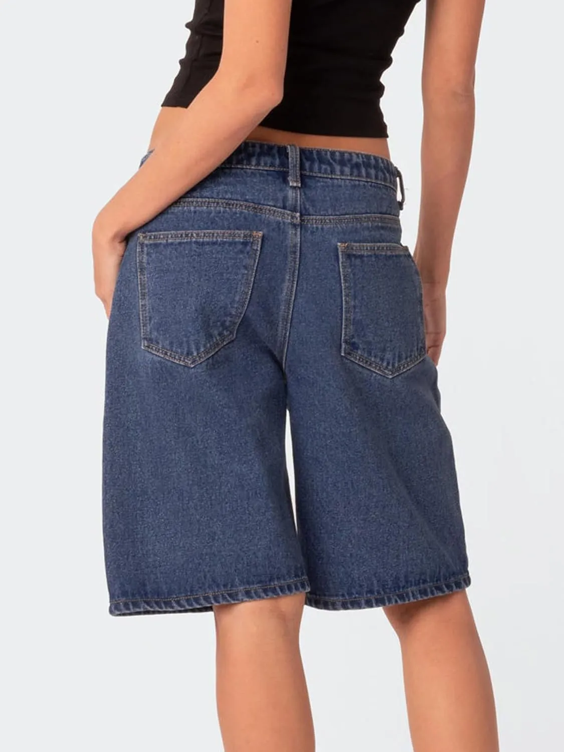 Y2k Jean Shorts for Women High Waisted Trendy Stretchy Denim Shorts Knee Length Cutoff Loose Fit Long Shorts