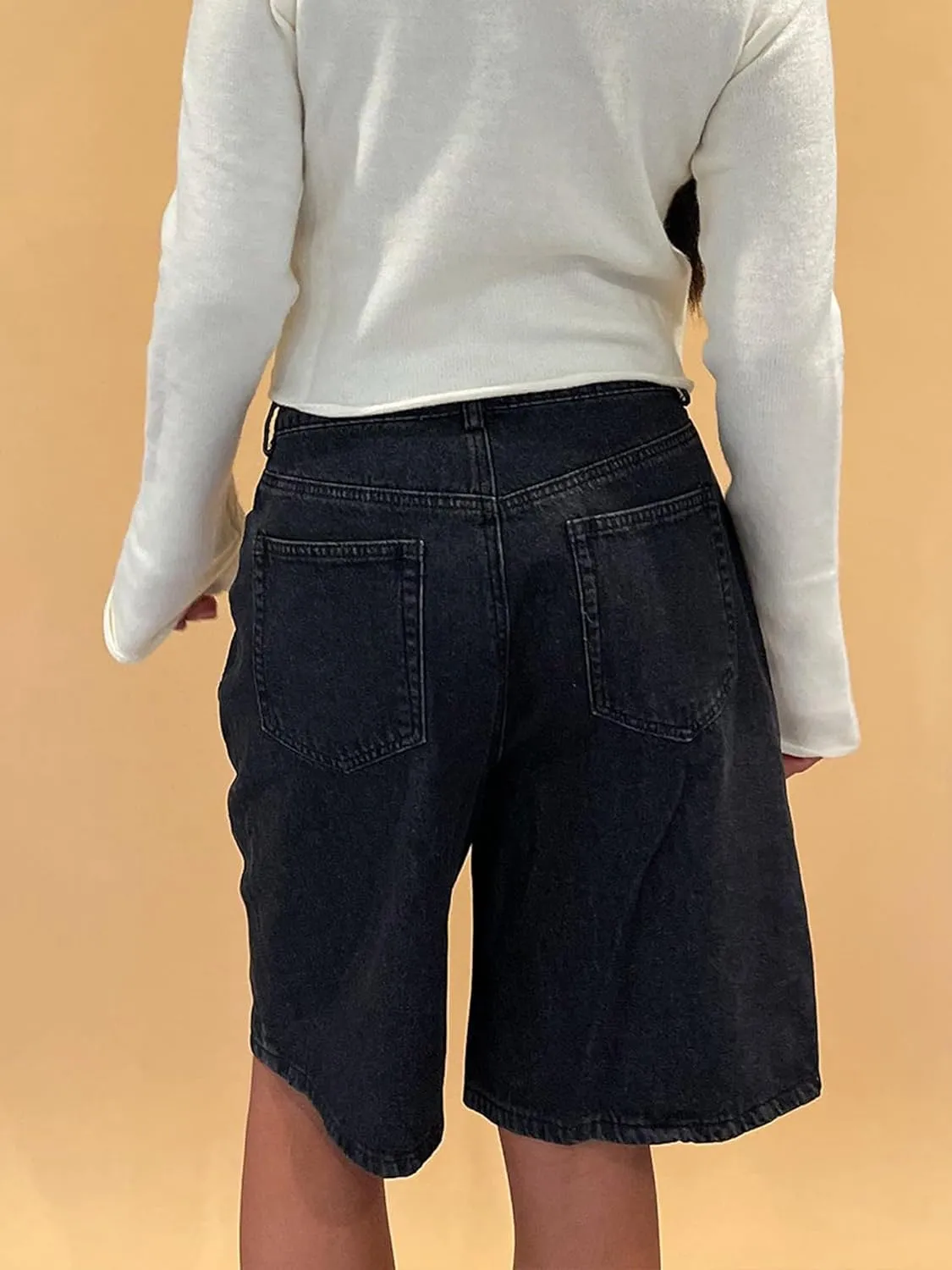 Y2k Jean Shorts for Women High Waisted Trendy Stretchy Denim Shorts Knee Length Cutoff Loose Fit Long Shorts