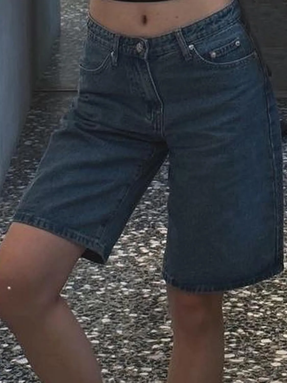 Y2k Jean Shorts for Women High Waisted Trendy Stretchy Denim Shorts Knee Length Cutoff Loose Fit Long Shorts