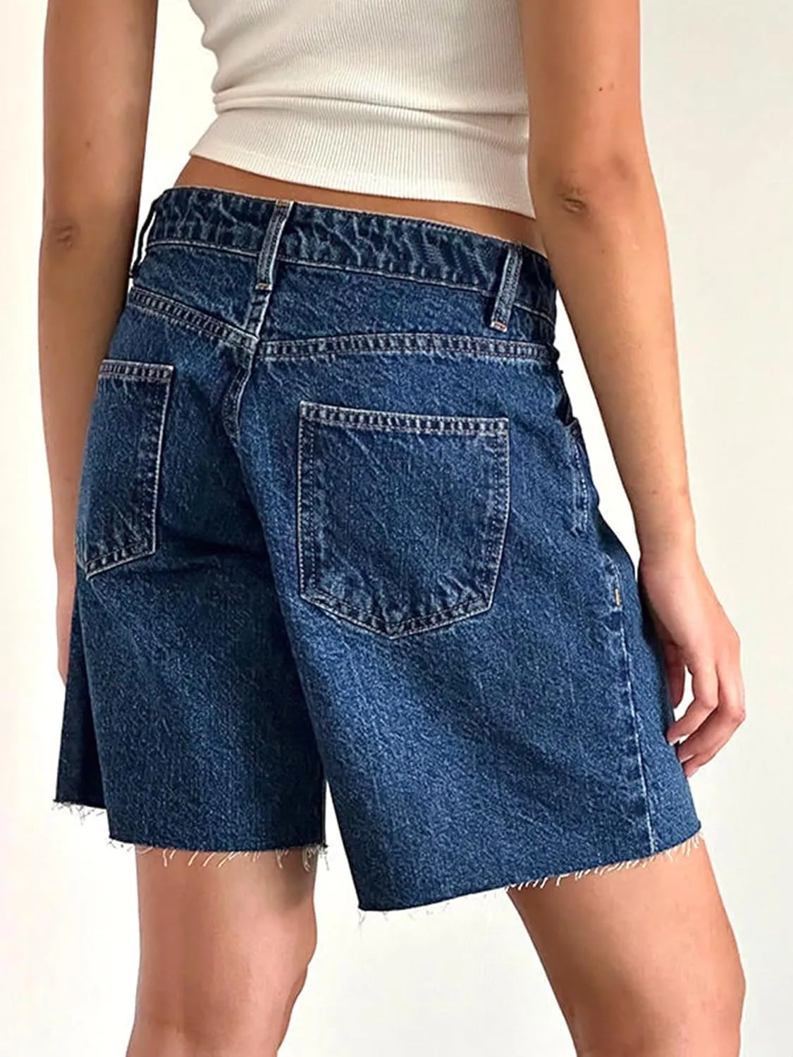 Y2k Jean Shorts for Women High Waisted Trendy Stretchy Denim Shorts Knee Length Cutoff Loose Fit Long Shorts