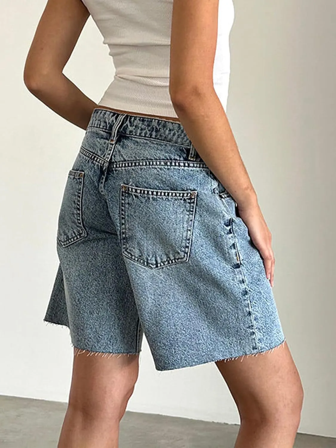 Y2k Jean Shorts for Women High Waisted Trendy Stretchy Denim Shorts Knee Length Cutoff Loose Fit Long Shorts
