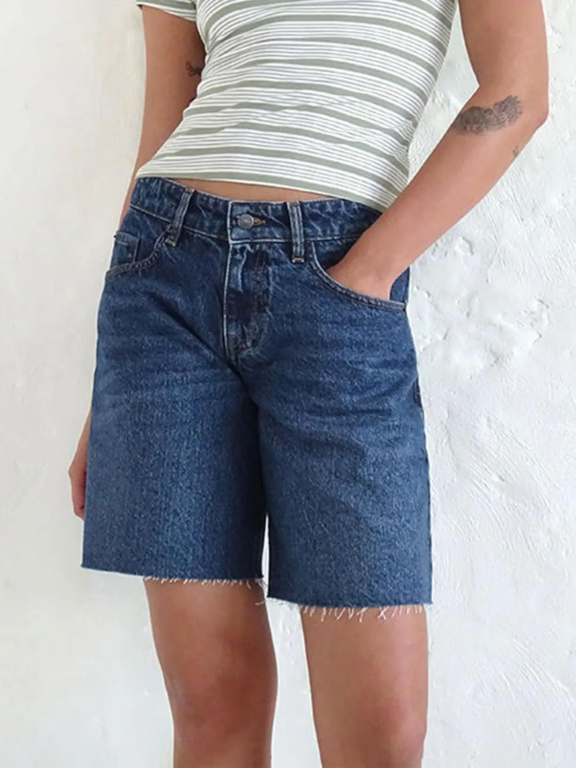 Y2k Jean Shorts for Women High Waisted Trendy Stretchy Denim Shorts Knee Length Cutoff Loose Fit Long Shorts