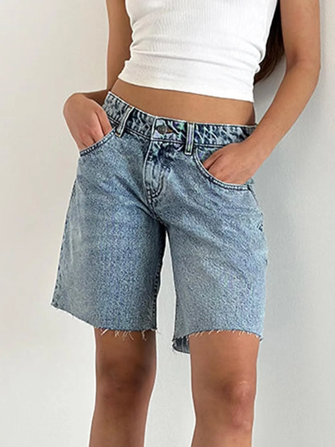 Y2k Jean Shorts for Women High Waisted Trendy Stretchy Denim Shorts Knee Length Cutoff Loose Fit Long Shorts