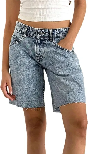 Y2k Jean Shorts for Women High Waisted Trendy Stretchy Denim Shorts Knee Length Cutoff Loose Fit Long Shorts