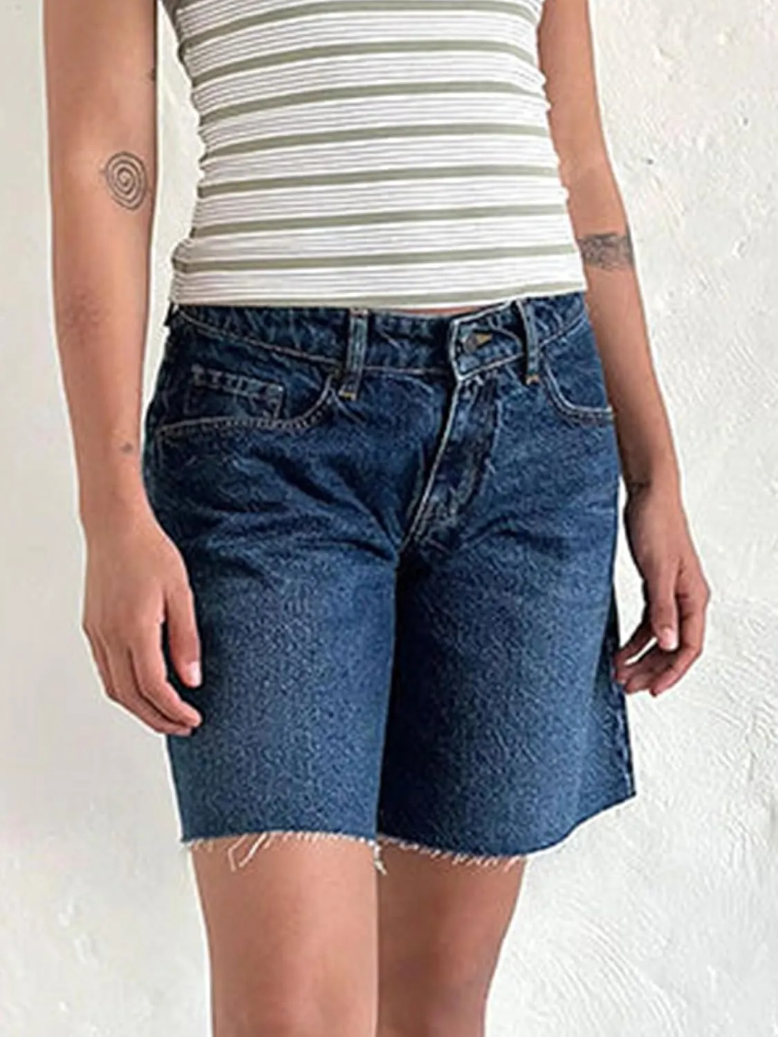 Y2k Jean Shorts for Women High Waisted Trendy Stretchy Denim Shorts Knee Length Cutoff Loose Fit Long Shorts