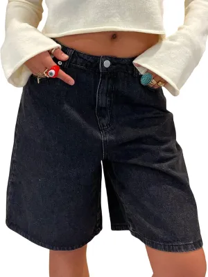 Y2k Jean Shorts for Women High Waisted Trendy Stretchy Denim Shorts Knee Length Cutoff Loose Fit Long Shorts